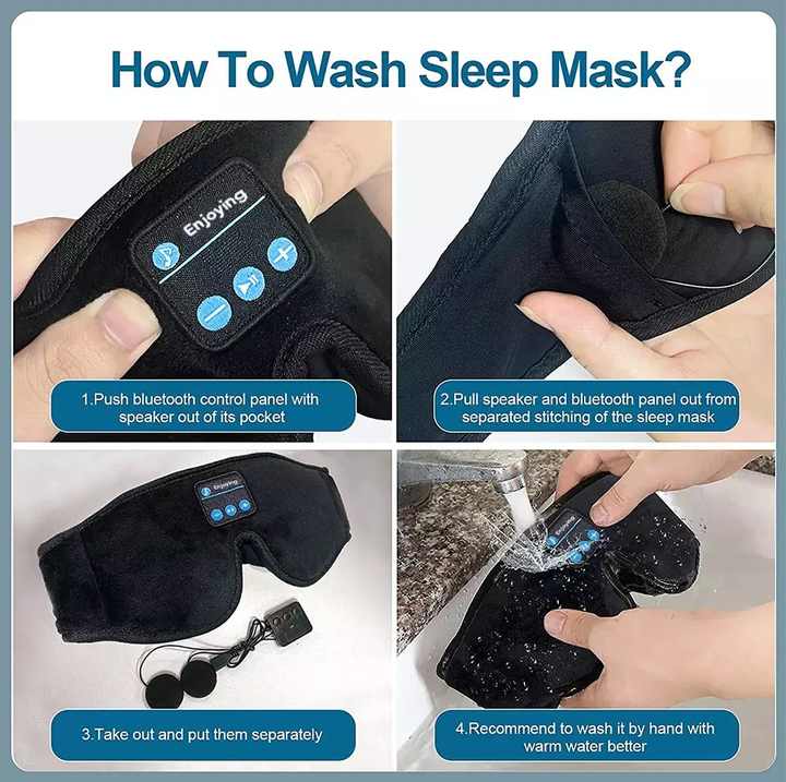 Blue Bluetooth 5.0 Wireless Sleep Eye Mask - Soft Plush Eye Cover with Built-in Speakers (13 x 16.5 x 6 cm) Wholesale Hub