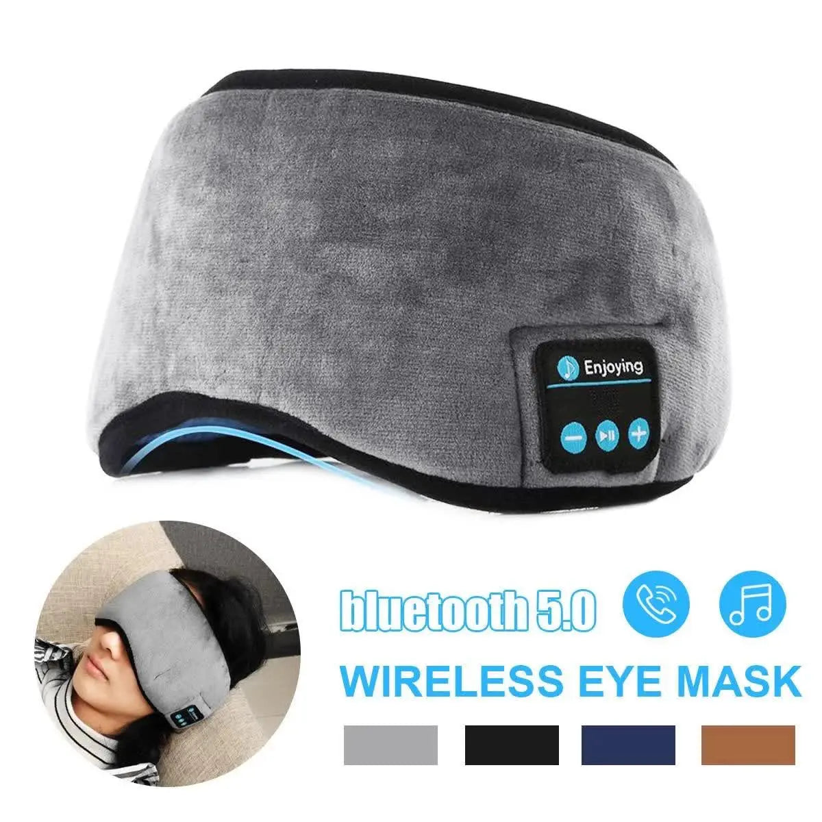 Blue Bluetooth 5.0 Wireless Sleep Eye Mask - Soft Plush Eye Cover with Built-in Speakers (13 x 16.5 x 6 cm) Wholesale Hub