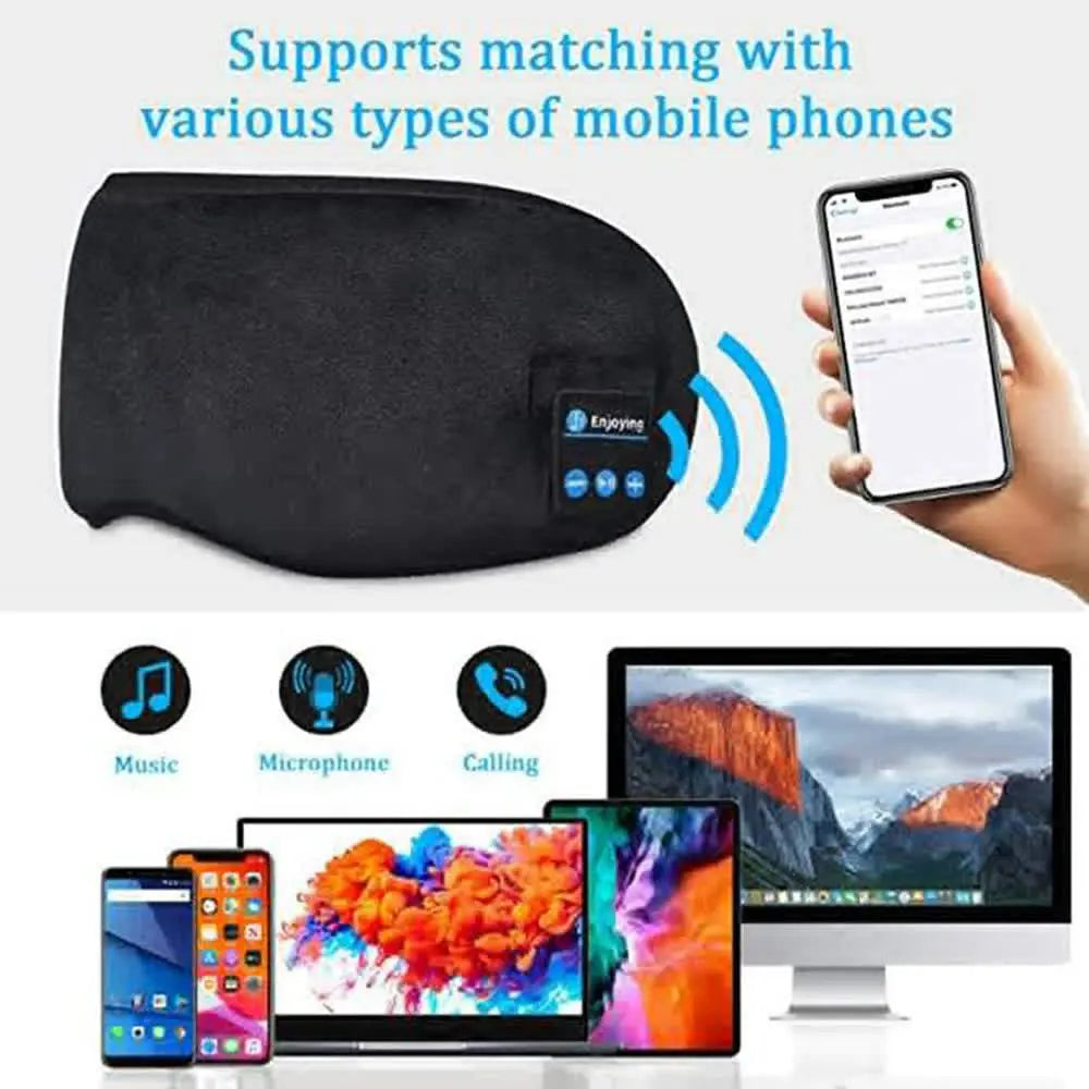 Blue Bluetooth 5.0 Wireless Sleep Eye Mask - Soft Plush Eye Cover with Built-in Speakers (13 x 16.5 x 6 cm) Wholesale Hub