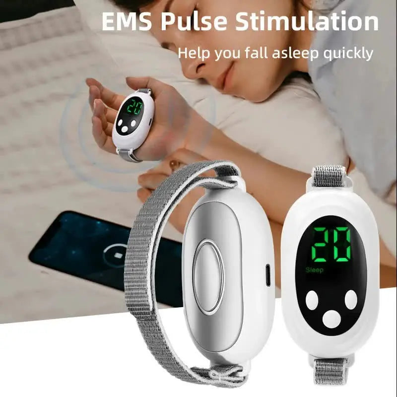 White EMS Sleep Aid Device with Pulse Stimulation - Portable Adjustable Sleep Support Bracelet Wholesale Hub
