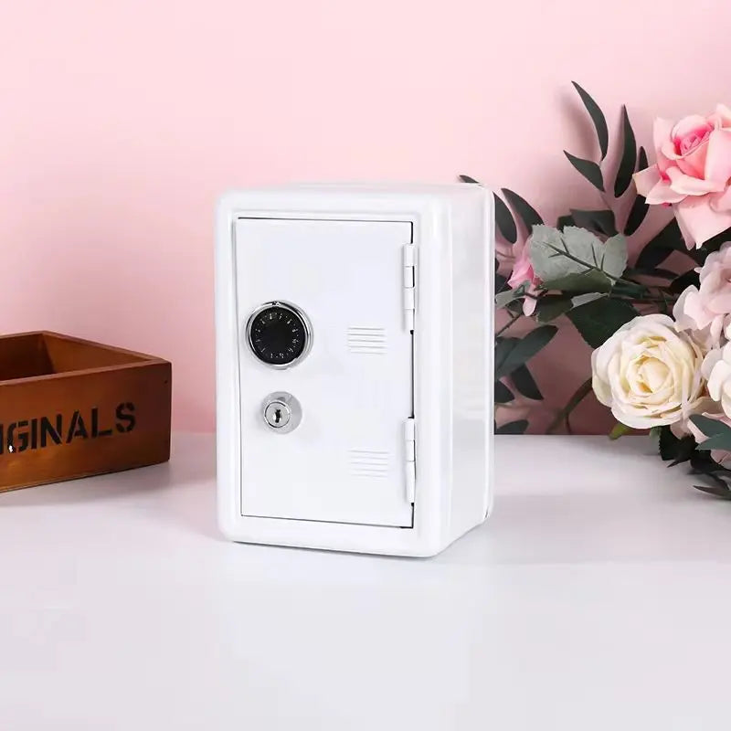 White Mini Metal Safe Box with Combination Lock and Key - Compact Security Storage Wholesale Hub