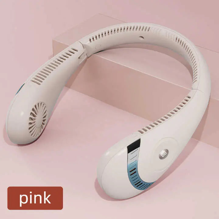 Pink Rechargeable 5000mAh Portable Neck Fan with 3-Speed Settings Wholesale Hub