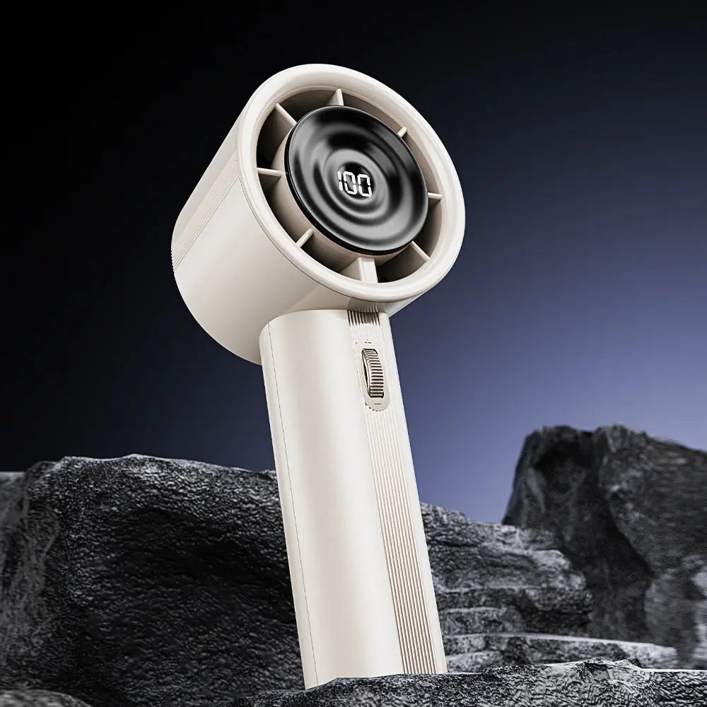 White High-Power Portable Handheld Fan with Digital Display Wholesale Hub
