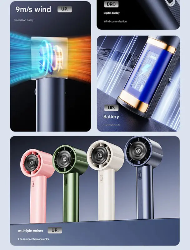 White High-Power Portable Handheld Fan with Digital Display Wholesale Hub