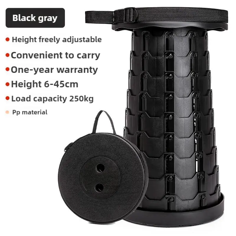 Black Portable Outdoor Telescopic Folding Stool with 100 Weight-Bearing Buckles, Lightweight and Compact Design, Perfect for Fishing, Camping, and Travel Wholesale Hub