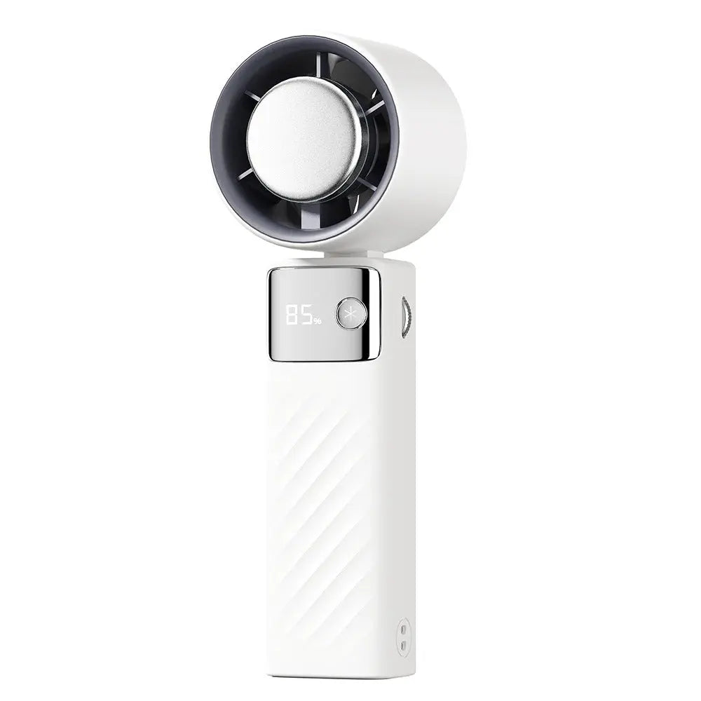 White Portable Turbo Handheld USB Rechargeable Fan with Digital Speed Display – High-Speed Cooling Fan for Outdoor Use Wholesale Hub