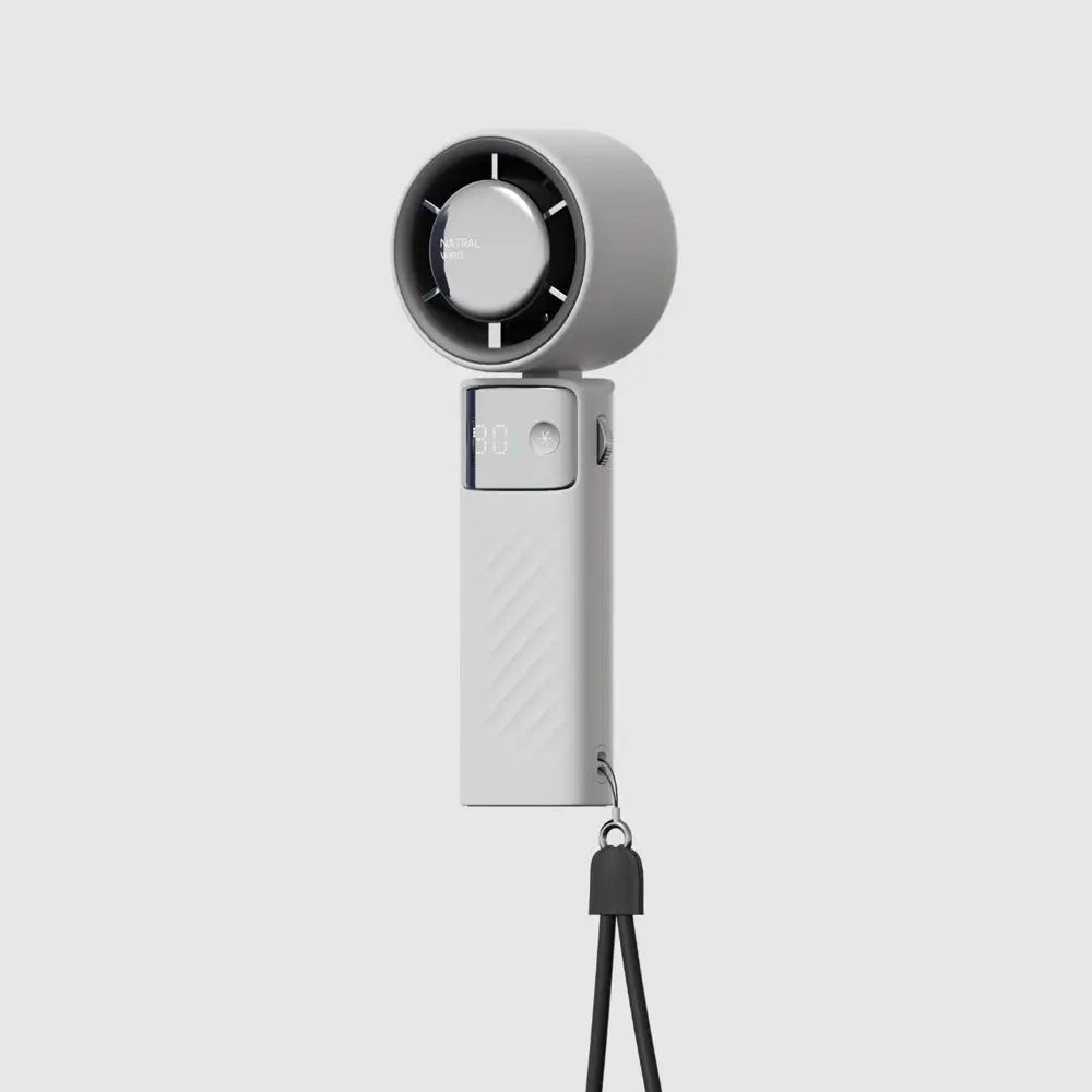 White Portable Turbo Handheld USB Rechargeable Fan with Digital Speed Display – High-Speed Cooling Fan for Outdoor Use Wholesale Hub