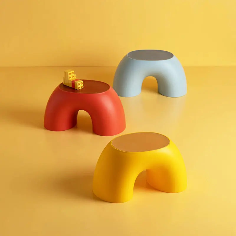 Red Minimalist Round Shape Footstool - Durable Anti-slip Rainbow Stool for Home, Creative Design PP+Polypropylene Material, Comfortable Shoe Bench Wholesale Hub