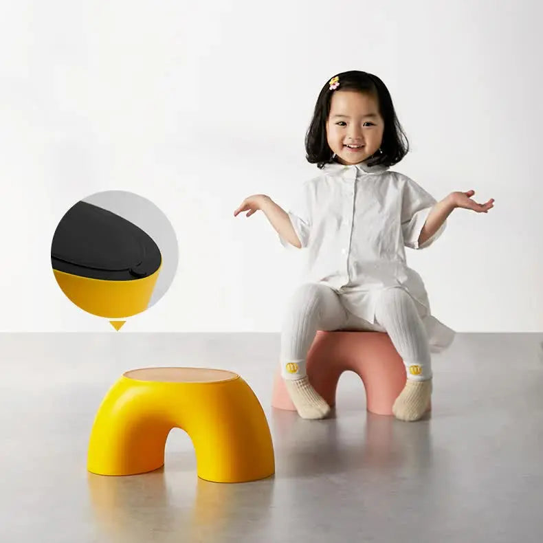 Red Minimalist Round Shape Footstool - Durable Anti-slip Rainbow Stool for Home, Creative Design PP+Polypropylene Material, Comfortable Shoe Bench Wholesale Hub