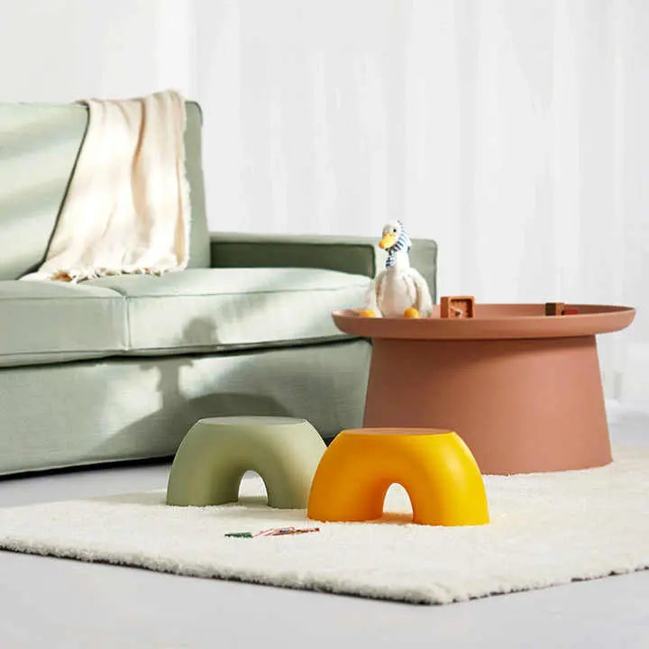 Red Minimalist Round Shape Footstool - Durable Anti-slip Rainbow Stool for Home, Creative Design PP+Polypropylene Material, Comfortable Shoe Bench Wholesale Hub