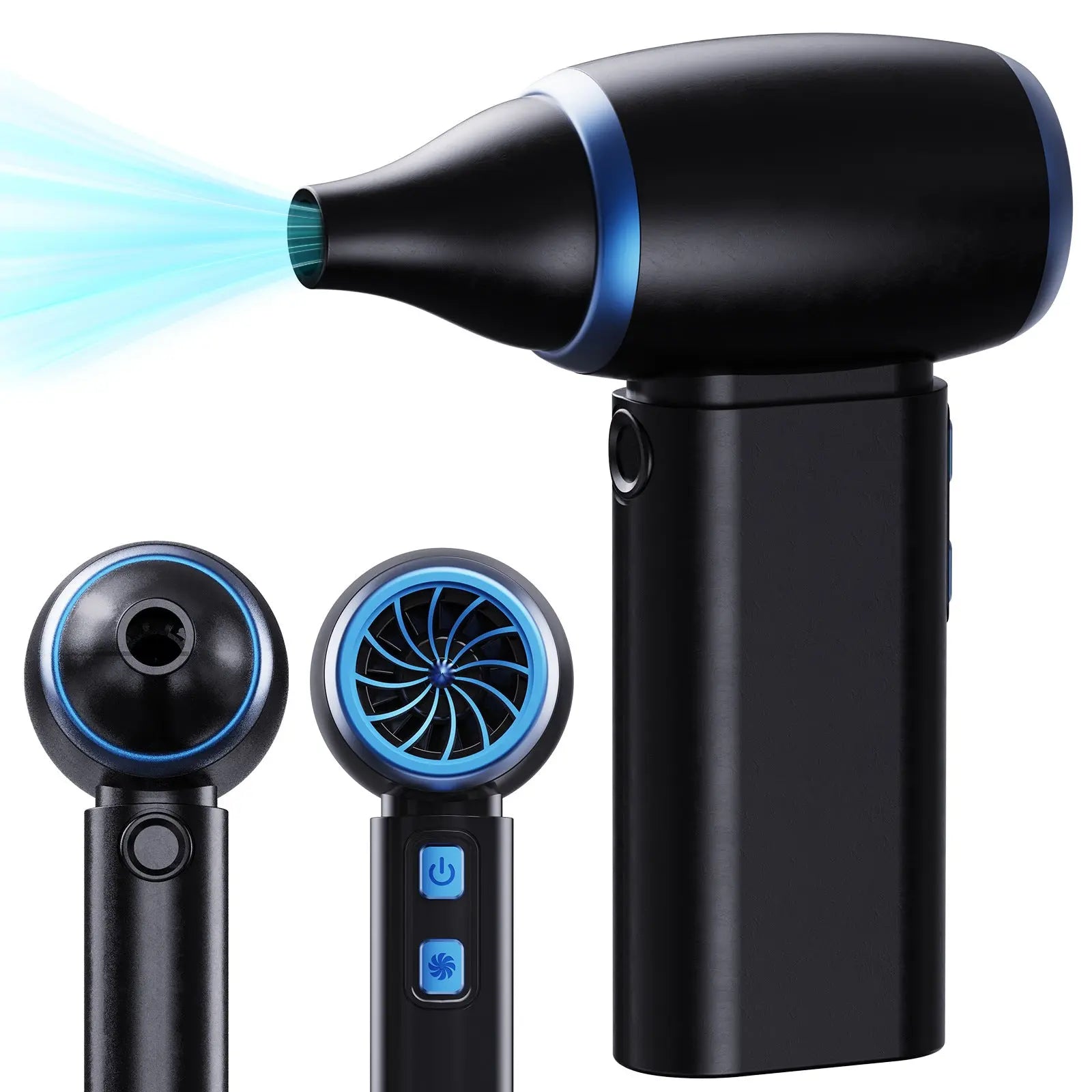 Black Portable Turbo Handheld Blower Fan - 130000RPM High-Speed Mini Fan with 5000mAh Battery Wholesale Hub
