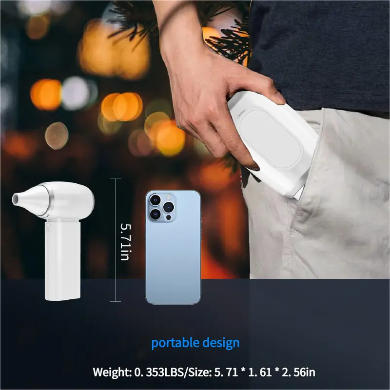 Black Portable Turbo Handheld Blower Fan - 130000RPM High-Speed Mini Fan with 5000mAh Battery Wholesale Hub