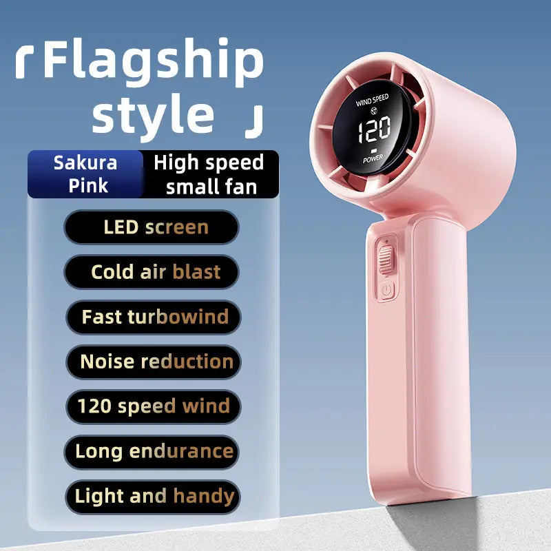 Pink Portable Handheld Fan with 120-Speed Display - USB Rechargeable Mini Cooling Fan for Outdoor Use Wholesale Hub