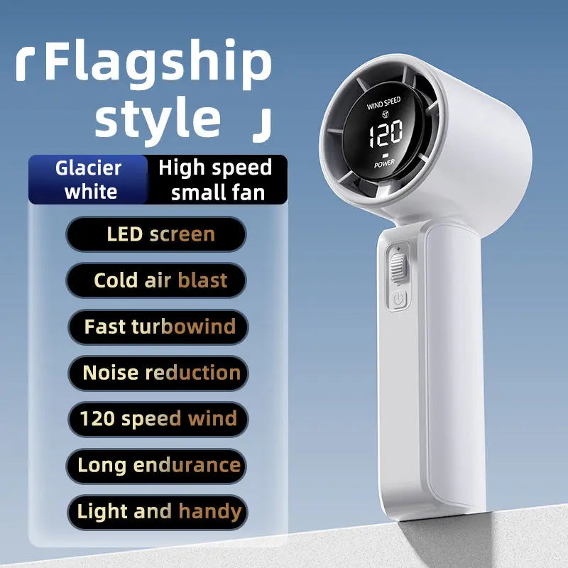White Portable Handheld Fan with 120-Speed Display - USB Rechargeable Mini Cooling Fan for Outdoor Use Wholesale Hub