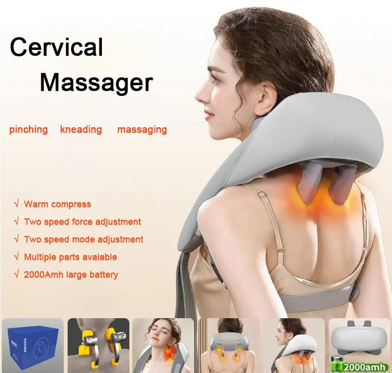 Grey Portable Shiatsu Neck and Shoulder Massager with Heat | Rechargeable 2000mAh Battery Wholesale Hub
