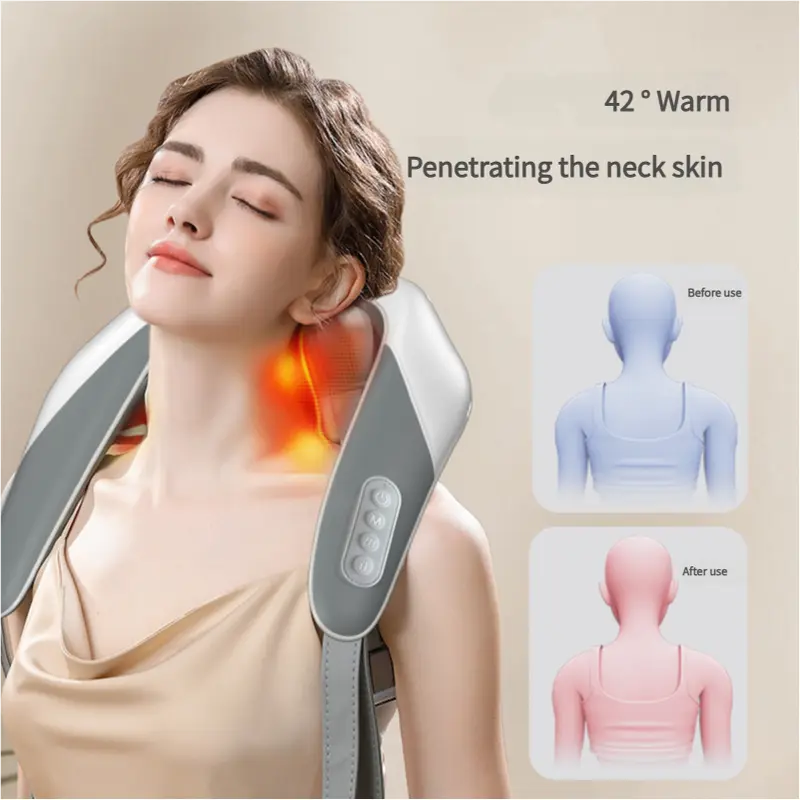 Grey Portable Shiatsu Neck and Shoulder Massager with Heat | Rechargeable 2000mAh Battery Wholesale Hub