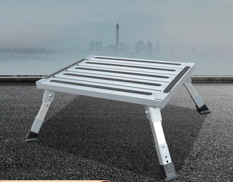 Heavy Duty Aluminum Folding Step Stool - Portable RV Platform and Work Bench with Non-Slip Surface - Collapsible Multi-Purpose Step for Camping, Home, and Outdoor Use Wholesale Hub