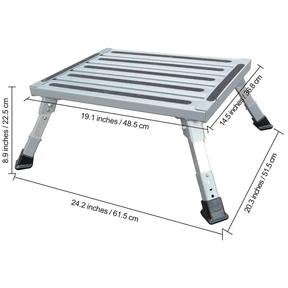 Heavy Duty Aluminum Folding Step Stool - Portable RV Platform and Work Bench with Non-Slip Surface - Collapsible Multi-Purpose Step for Camping, Home, and Outdoor Use Wholesale Hub