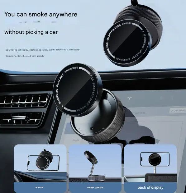 Black Magnetic Car Phone Mount - 66x66x34mm with Adjustable Bracket for Easy Smartphone Access Wholesale Hub
