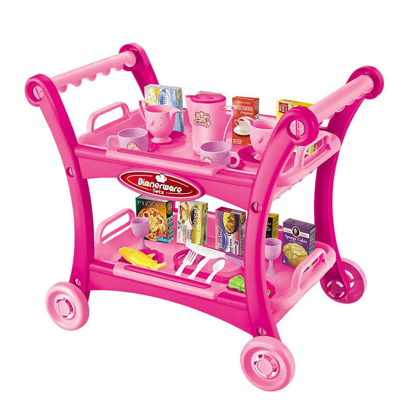 Pink Children's Pretend Play Kitchen Cart Set with Toys - Roleplay Cooking Set with Accessories - Educational Toy for Kids Wholesale Hub