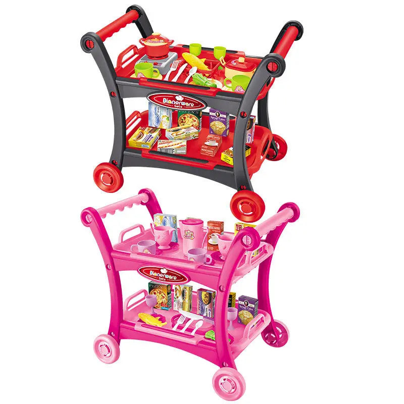 Pink Children's Pretend Play Kitchen Cart Set with Toys - Roleplay Cooking Set with Accessories - Educational Toy for Kids Wholesale Hub