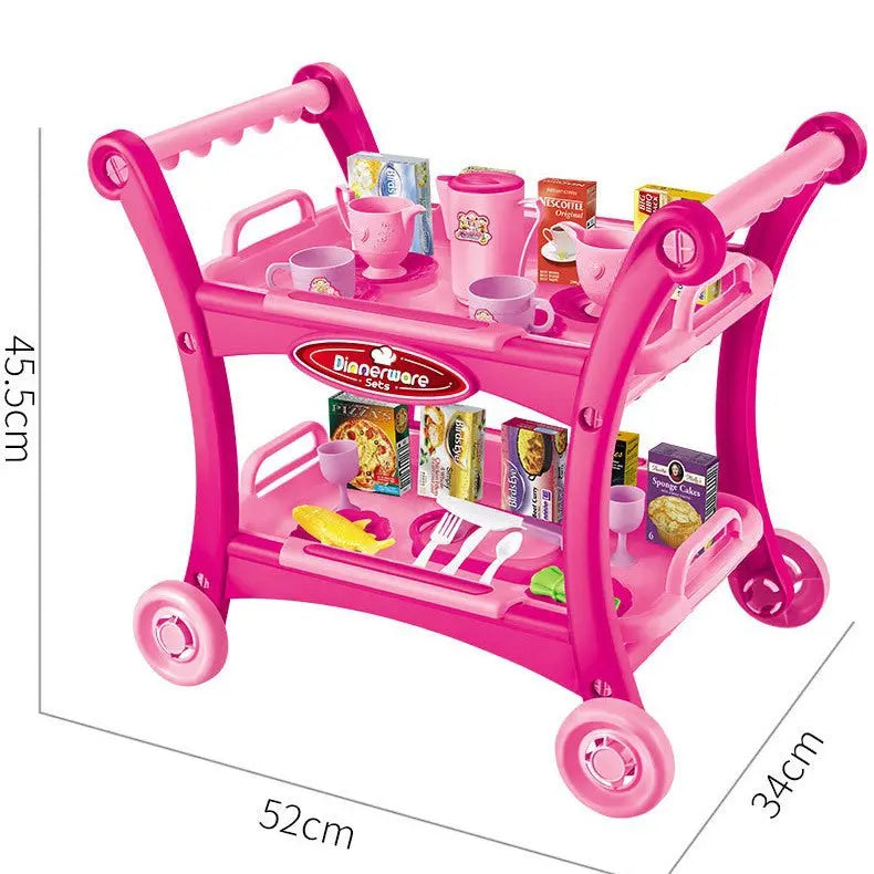 Pink Children's Pretend Play Kitchen Cart Set with Toys - Roleplay Cooking Set with Accessories - Educational Toy for Kids Wholesale Hub