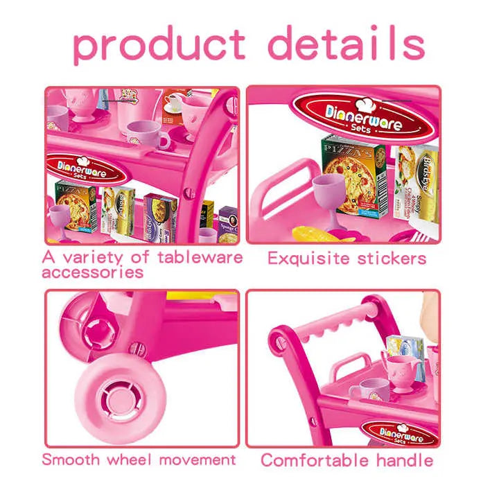 Pink Children's Pretend Play Kitchen Cart Set with Toys - Roleplay Cooking Set with Accessories - Educational Toy for Kids Wholesale Hub