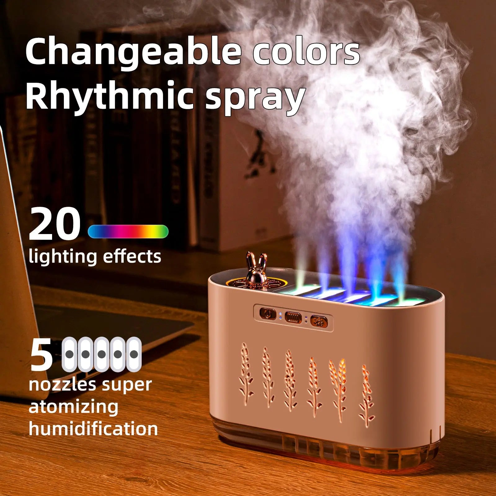 Pink Dynamic Color Changing Humidifier - Sound Control & Auto Shut-Of Wholesale Hub