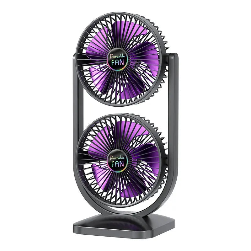 Purple Dual Head USB Rechargeable Desk Fan - Portable Double Air Circulator Wholesale Hub