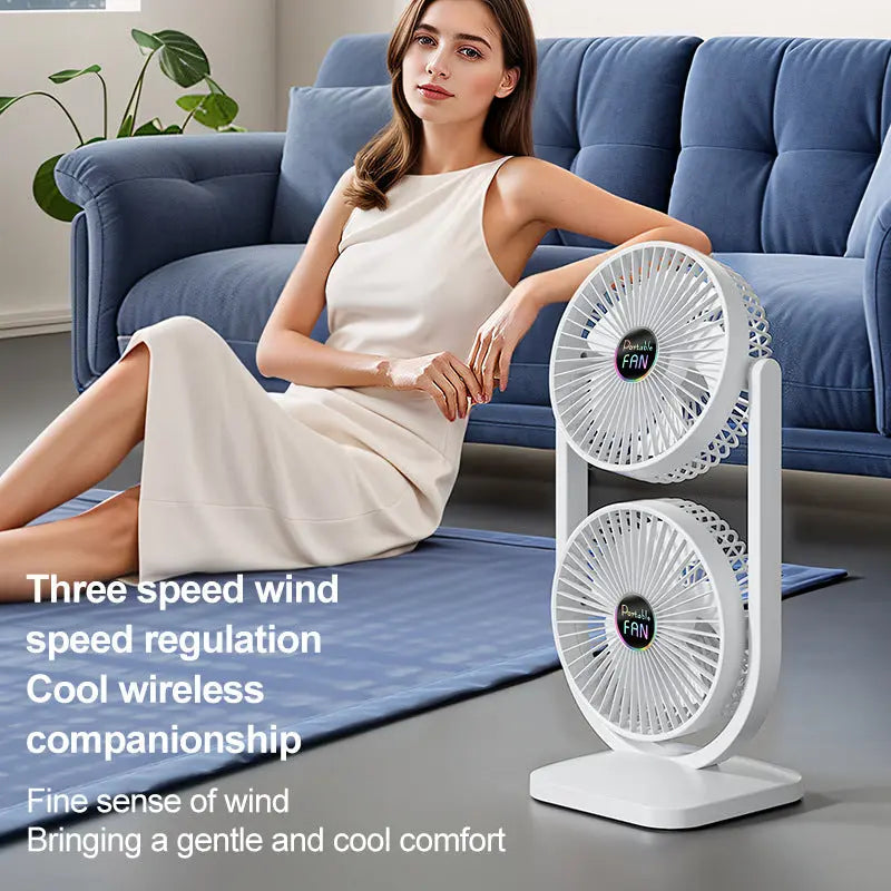 Purple Dual Head USB Rechargeable Desk Fan - Portable Double Air Circulator Wholesale Hub