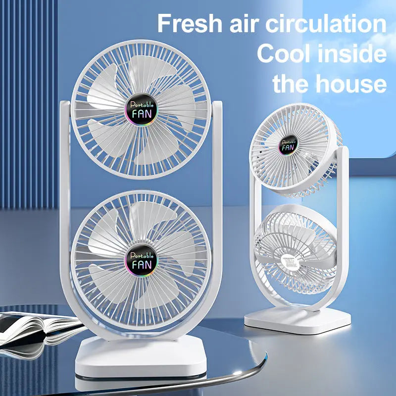 Purple Dual Head USB Rechargeable Desk Fan - Portable Double Air Circulator Wholesale Hub