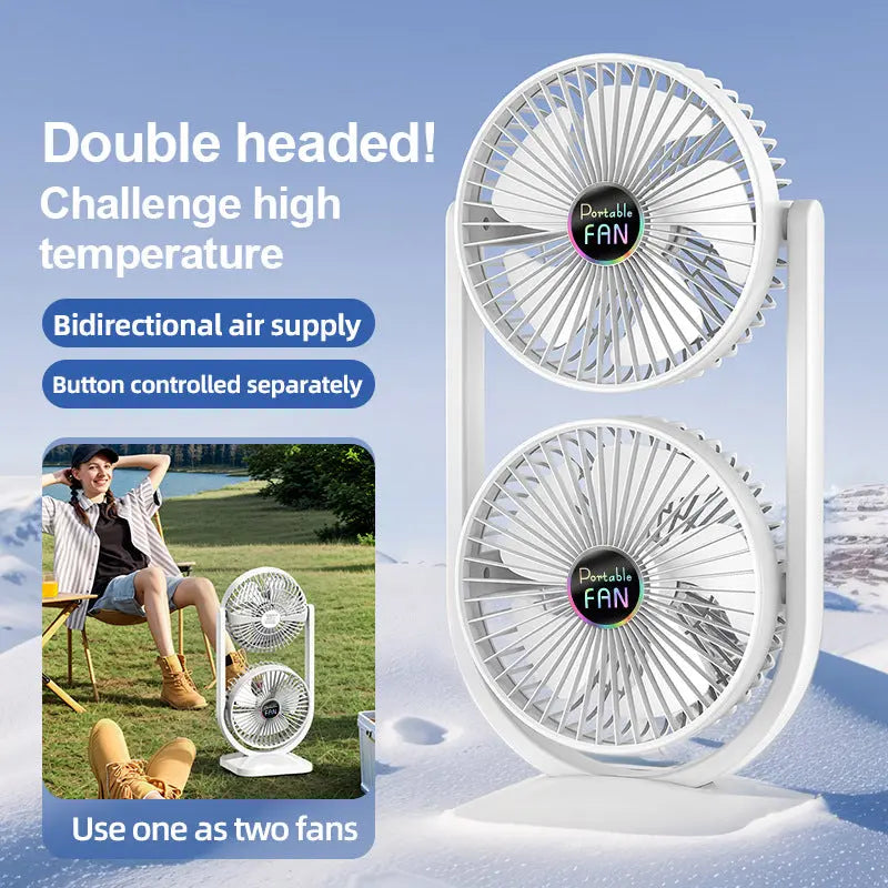 Purple Dual Head USB Rechargeable Desk Fan - Portable Double Air Circulator Wholesale Hub