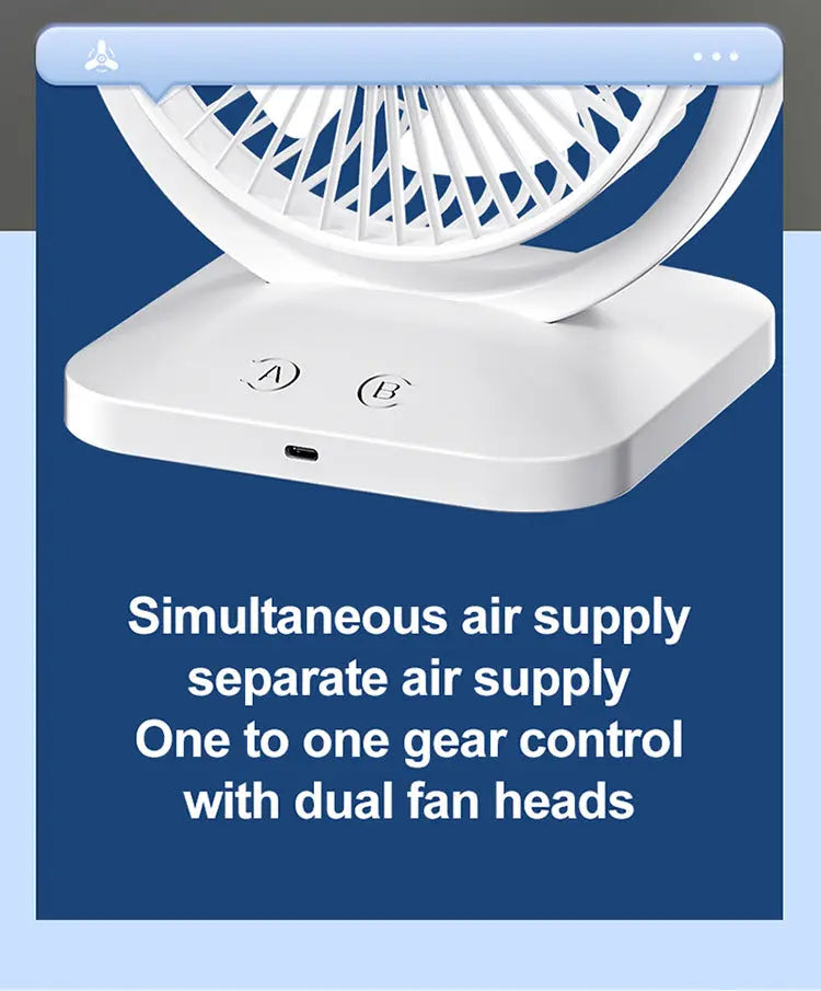 Purple Dual Head USB Rechargeable Desk Fan - Portable Double Air Circulator Wholesale Hub