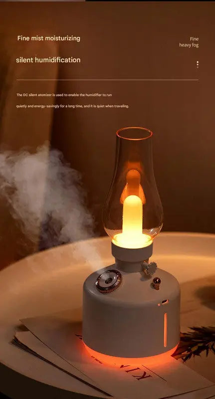 White Retro Kerosene Lamp Humidifier - Rechargeable Cool Mist Maker with Dimmable Light Wholesale Hub