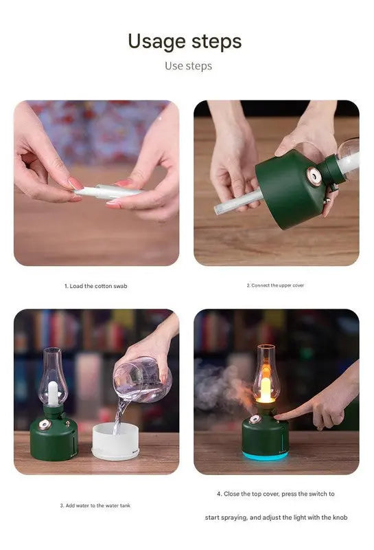 White Retro Kerosene Lamp Humidifier - Rechargeable Cool Mist Maker with Dimmable Light Wholesale Hub
