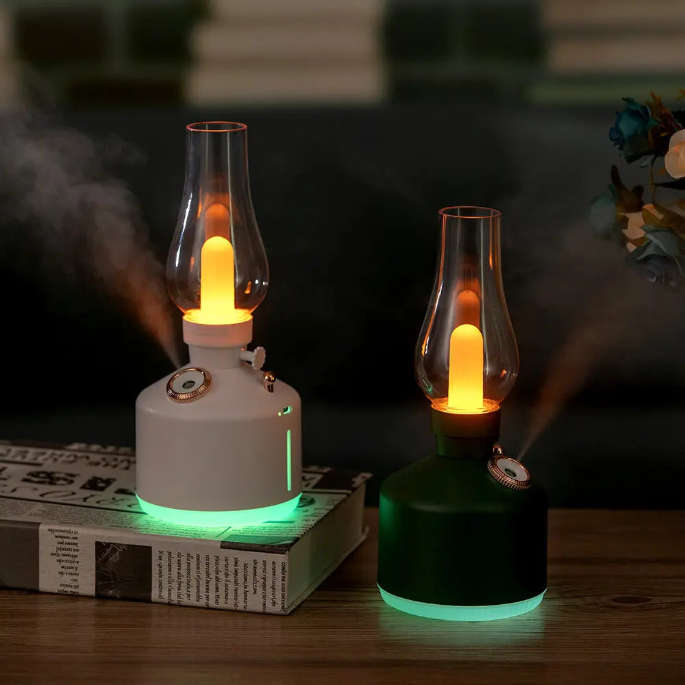 Green Retro Kerosene Lamp Humidifier - Rechargeable Cool Mist Maker with Dimmable Light Wholesale Hub