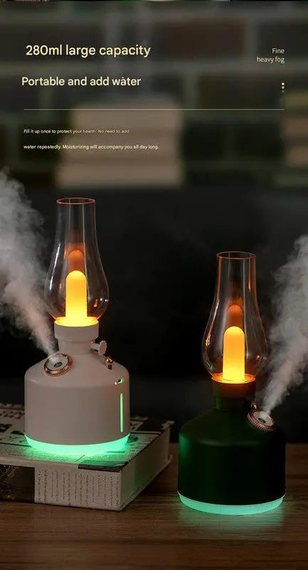 Green Retro Kerosene Lamp Humidifier - Rechargeable Cool Mist Maker with Dimmable Light Wholesale Hub