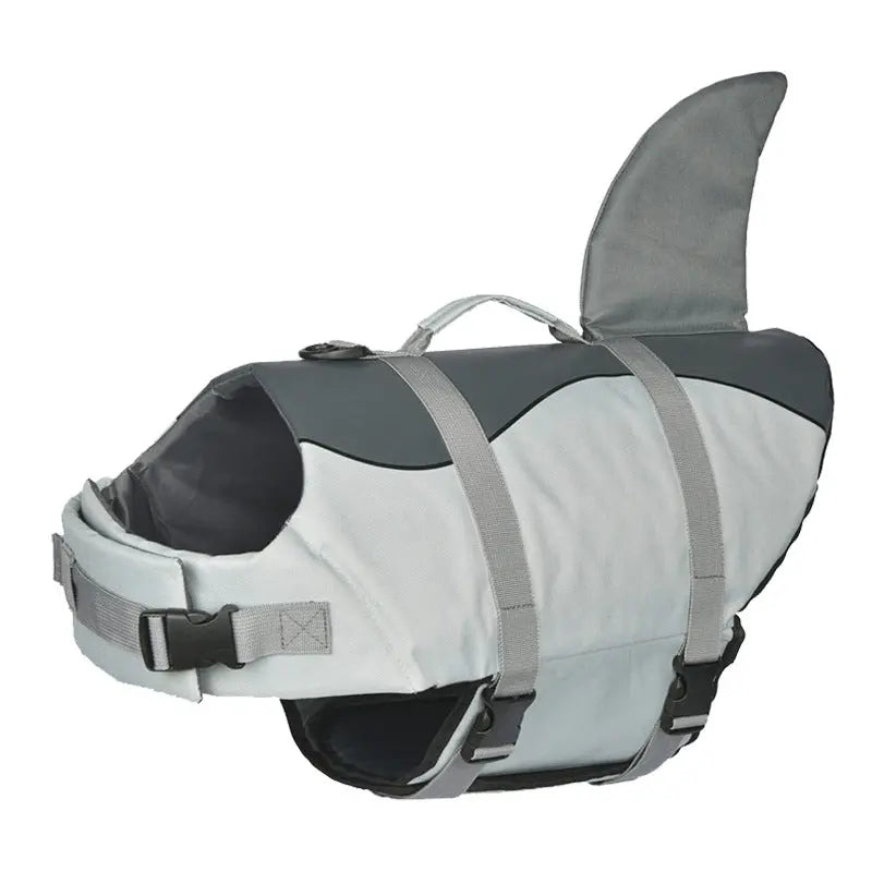 Size XL Grey Pet Life Jacket for Dogs - Summer Swimming Safety Vest with Shark Fin for Small to Large Breeds Wholesale Hub