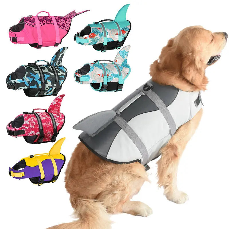 Size XL Grey Pet Life Jacket for Dogs - Summer Swimming Safety Vest with Shark Fin for Small to Large Breeds Wholesale Hub