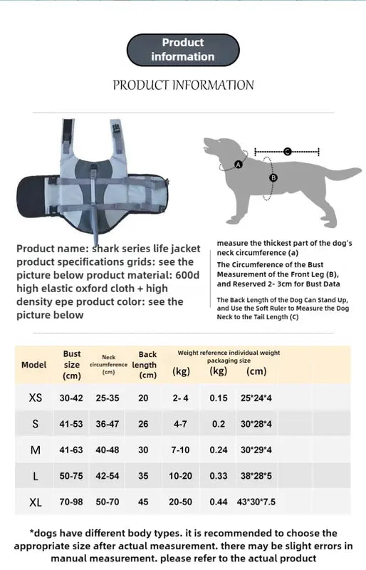 Size XL Grey Pet Life Jacket for Dogs - Summer Swimming Safety Vest with Shark Fin for Small to Large Breeds Wholesale Hub