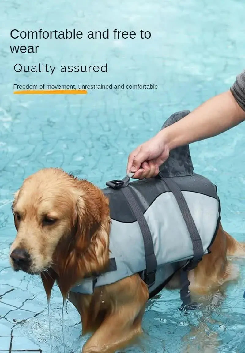 Size XL Grey Pet Life Jacket for Dogs - Summer Swimming Safety Vest with Shark Fin for Small to Large Breeds Wholesale Hub