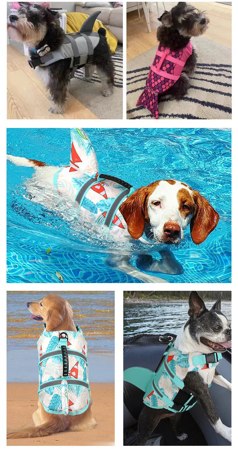 Size XL Grey Pet Life Jacket for Dogs - Summer Swimming Safety Vest with Shark Fin for Small to Large Breeds Wholesale Hub