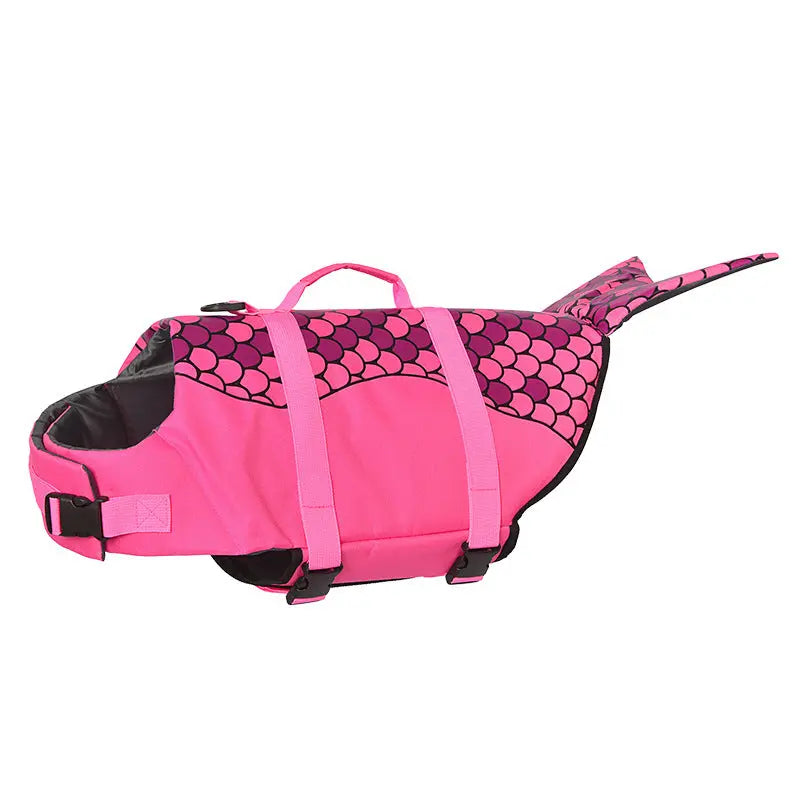 Size XS Pink Scale Pattern Pet Life Jacket for Dogs - Summer Swimming Safety Vest with Shark Fin for Small to Large Breeds Wholesale Hub