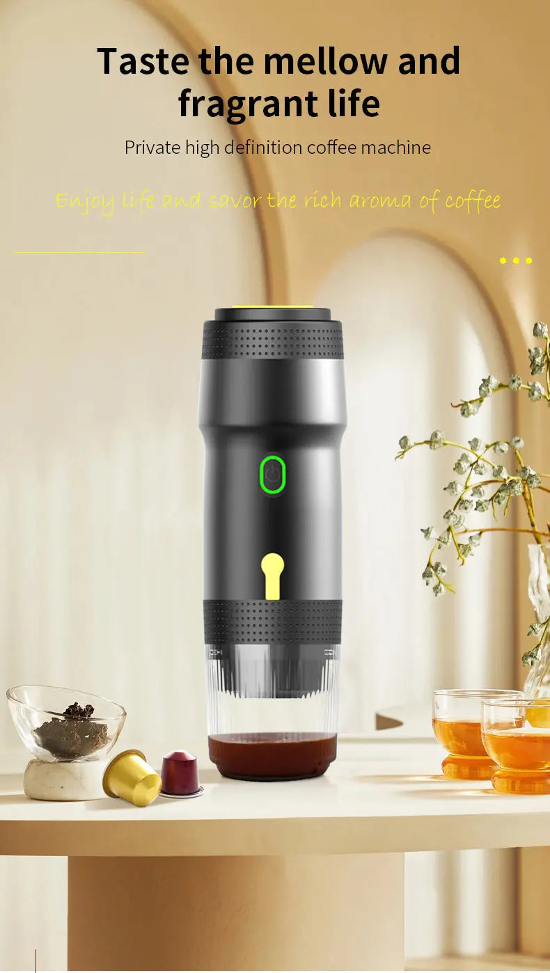 Black 3-in-1 Portable Electric Espresso Maker - Rechargeable Travel Coffee Machine for Capsules & Ground Coffee Wholesale Hub