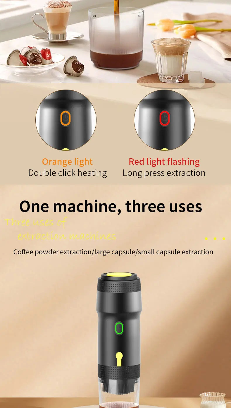 Black 3-in-1 Portable Electric Espresso Maker - Rechargeable Travel Coffee Machine for Capsules & Ground Coffee Wholesale Hub