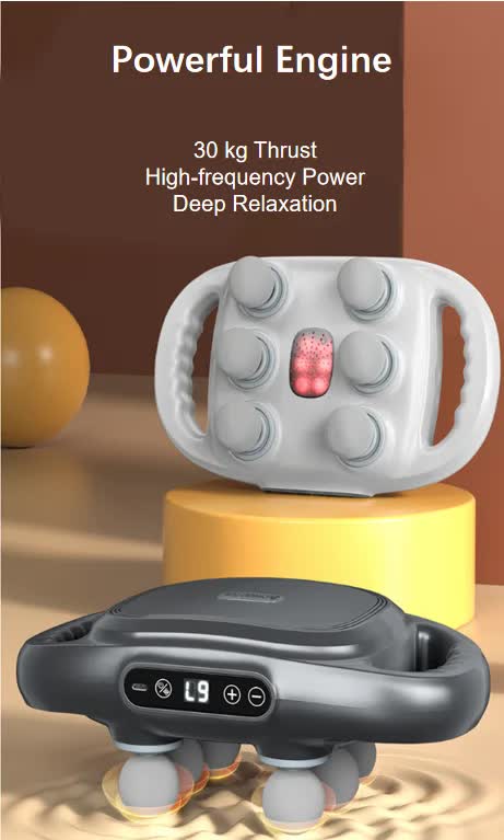 Dark Grey Advanced 6-Head Percussion Massager with Heat - Rechargeable Deep Tissue Muscle Relief Gun Wholesale Hub
