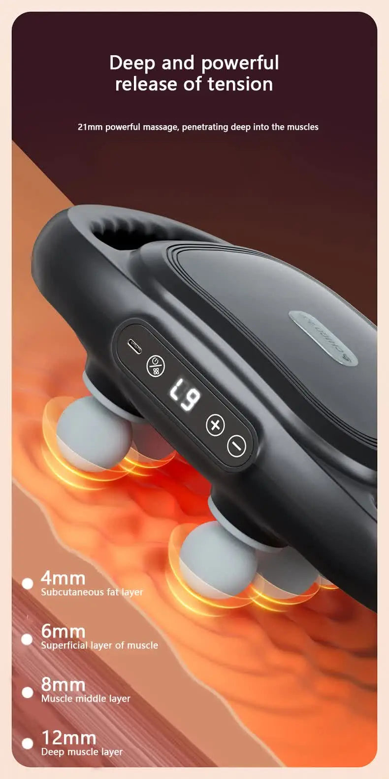 Dark Grey Advanced 6-Head Percussion Massager with Heat - Rechargeable Deep Tissue Muscle Relief Gun Wholesale Hub