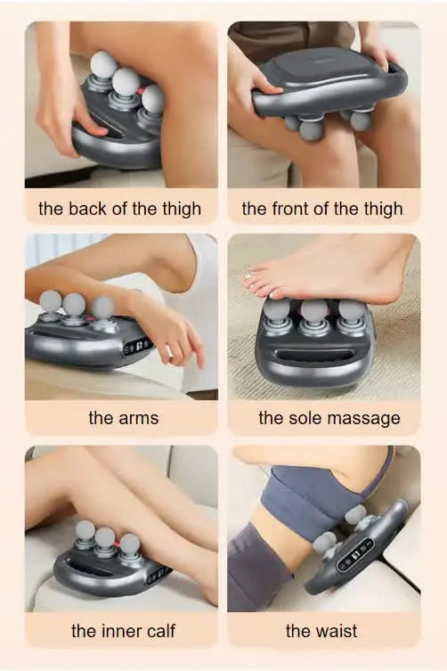 Dark Grey Advanced 6-Head Percussion Massager with Heat - Rechargeable Deep Tissue Muscle Relief Gun Wholesale Hub