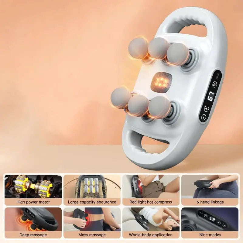 White Advanced 6-Head Percussion Massager with Heat - Rechargeable Deep Tissue Muscle Relief Gun Wholesale Hub