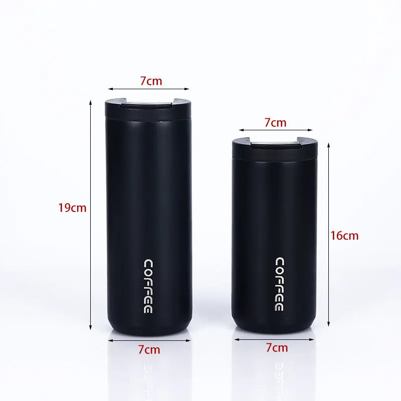 Black Sleek Insulated Stainless Steel Coffee Tumbler Set (400ml & 500ml) - One-Touch Lid Travel Mugs Wholesale Hub